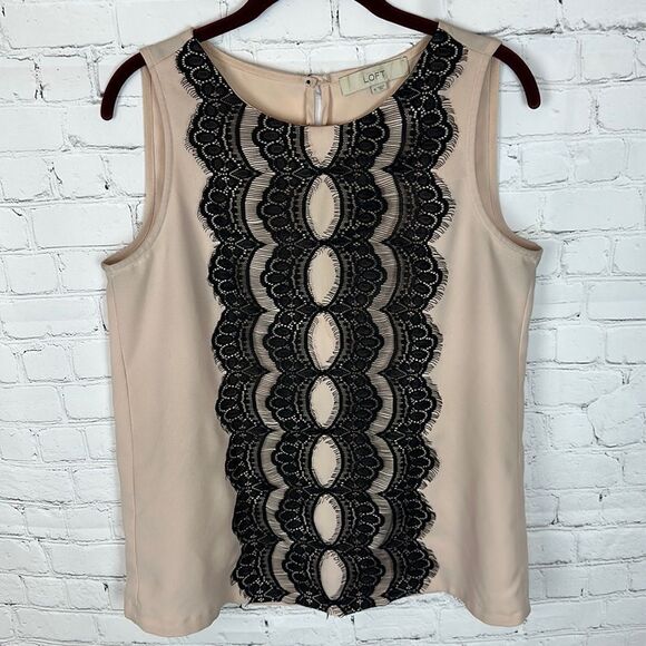 Loft Nude Blouse with Black Lace Size Medium - Picture 1 of 6